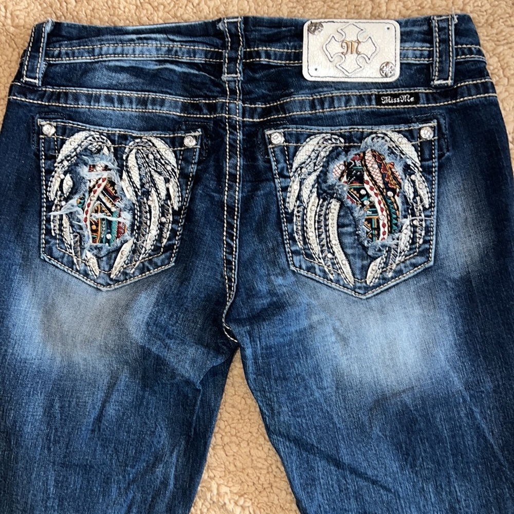 Miss Me Blue Skinny Jeans with Angelic Embroidery